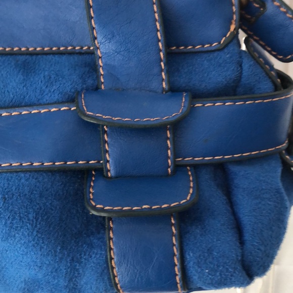 Barneys NY Bag Blue Suede Leather Satchel NWT - Picture 3 of 14